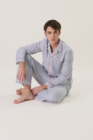 Cotton Pajama Set - Striped - Ink Blue