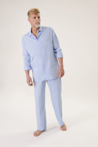 Cotton Pajama Set - Herringbone - Sky