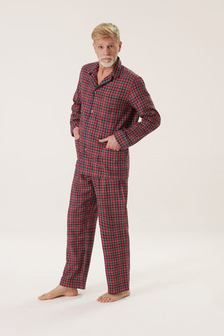 Premium Cotton Flannel Pajama Set - Plaid - Red Royal Stewart