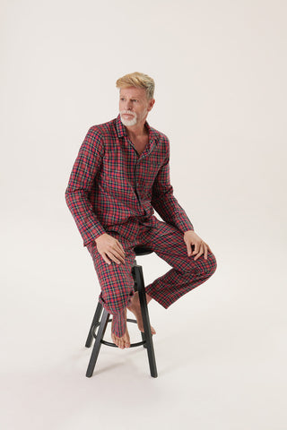 Premium Cotton Flannel Pajama Set - Plaid - Red Royal Stewart