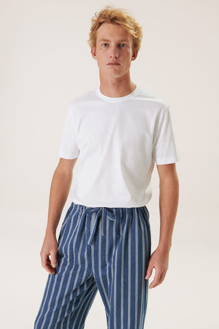 Premium Cotton Flannel Lounge Pants - Striped - Denim Gray