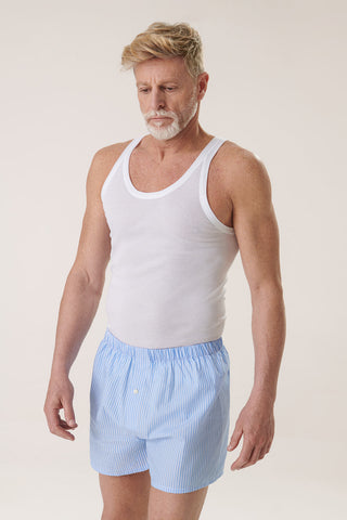 Cotton Boxers - Striped - Sky