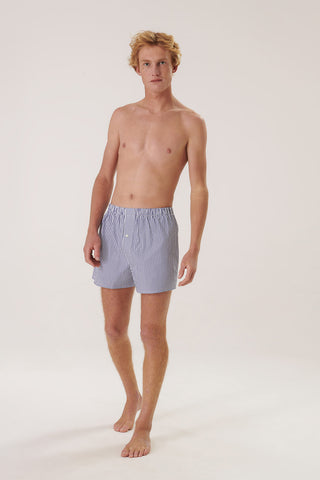 Cotton Boxers - Striped - Ink Blue