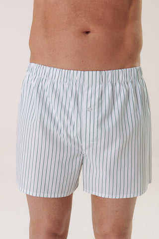Cotton Boxers - Pinstriped - Forrest Green