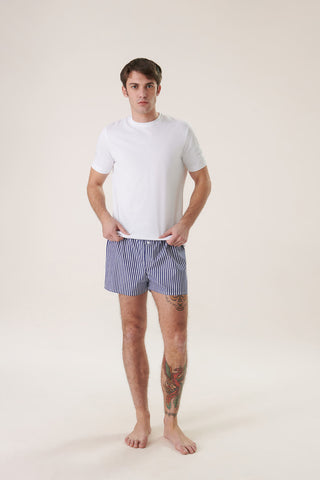 Cotton Boxers - Striped - Ink Blue