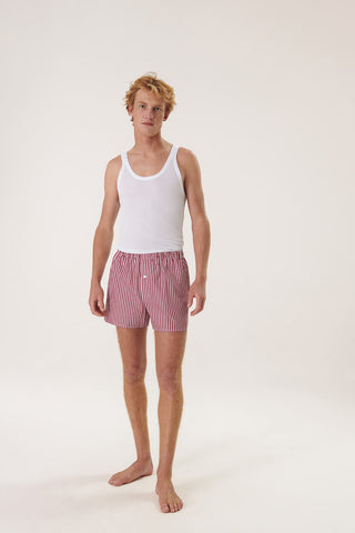 Cotton Boxers - Striped - Cherry Red
