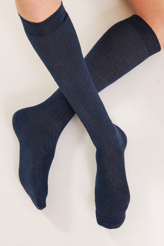 Linen-Cotton Ribbed Socks - Over-the-Calf