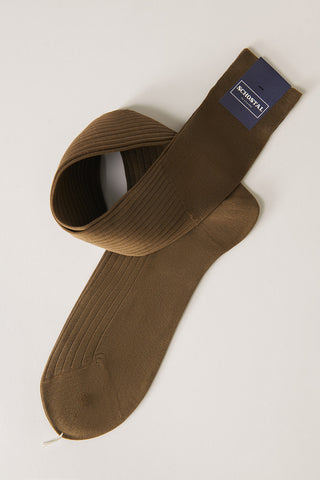 Fine Cotton Lisle Ribbed Socks - Over-the-Calf