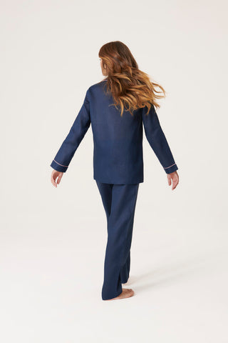 Pure Linen Pajama Set - Denim Blue