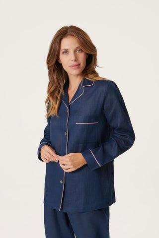 Pure Linen Pajama Set - Denim Blue