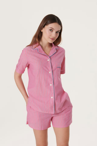 Pinstriped Cotton Voile Short Pajama Set