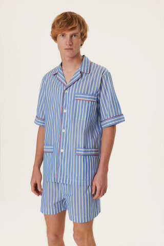 Ultra-Light Cotton Short Pajama Set - Striped - Light Blue