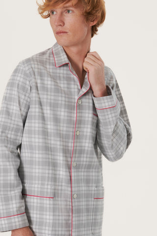 Premium Cotton Flannel Pajama Set - Plaid - Quiet Gray