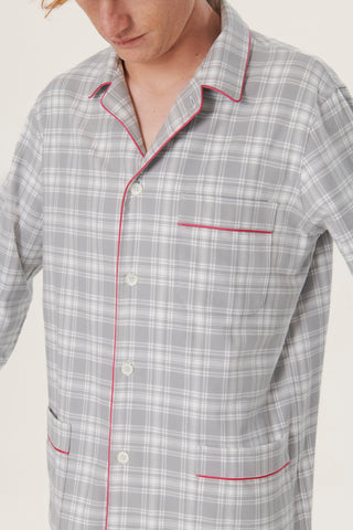 Premium Cotton Flannel Pajama Set - Plaid - Quiet Gray