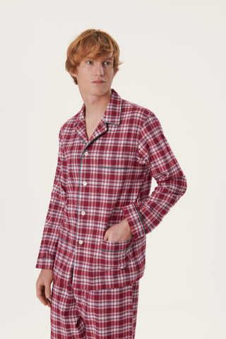Premium Cotton Flannel Pajama Set - Plaid - Cherry Red