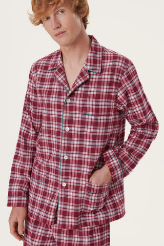Premium Cotton Flannel Pajama Set - Plaid - Cherry Red