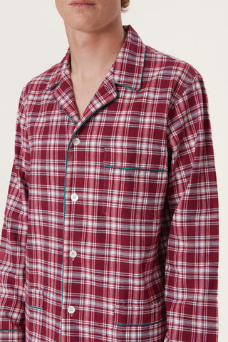 Premium Cotton Flannel Pajama Set - Plaid - Cherry Red
