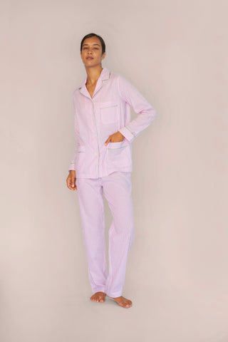 Ultra-Light Cotton Pajama Set - Striped - Dusty Rose