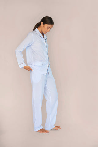 Ultra-Light Cotton Pajama Set - Striped - Powder Blue