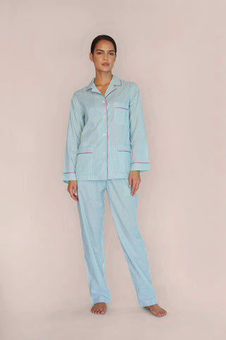 Ultra-Light Cotton Pajama Set - Striped - Kelly Green