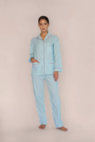 Ultra-Light Cotton Pajama Set - Striped - Kelly Green