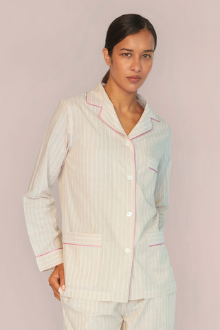 Ultra-Light Cotton Pajama Set - Pinstriped - Beige