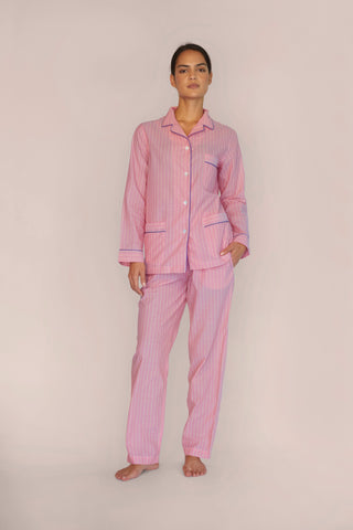 Ultra-Light Cotton Pajama Set - Pinstriped - Coral Peach