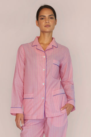 Ultra-Light Cotton Pajama Set - Pinstriped - Coral Peach