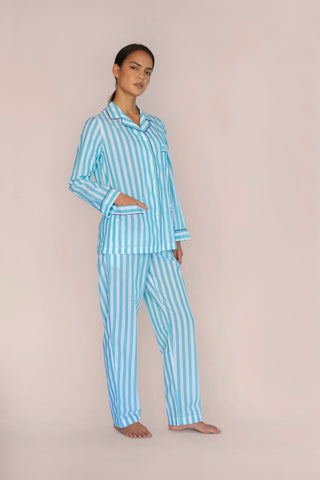 Ultra-Light Cotton Pajama Set - Striped - Mint Green