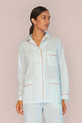 Ultra-Light Cotton Pajama Set - Striped - Citrus, Sky and Blue