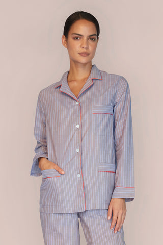 Ultra-Light Cotton Pajama Set - Pinstriped - Cocoa Taupe