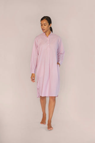 Ultra-Light Cotton Nightshirt - Pinstriped - Dusty Rose