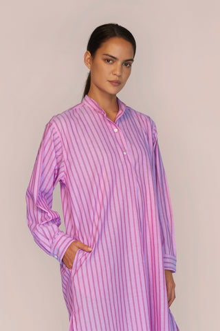 Ultra-Light Cotton Nightshirt - Pinstriped - Candy Rose