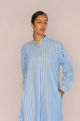 Ultra-Light Cotton Nightshirt - Pinstriped - Avion Blue
