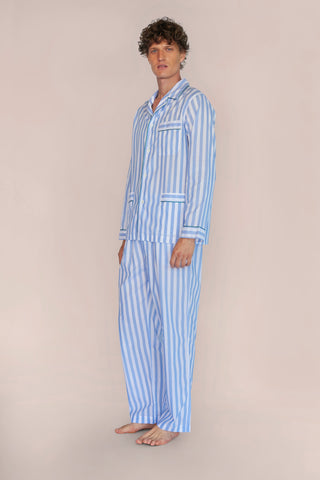 Ultra-Light Cotton Voile Pajama - Striped - Powder Blue
