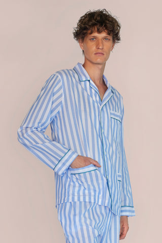 Ultra-Light Cotton Voile Pajama - Striped - Powder Blue
