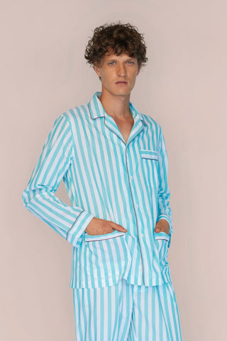 Ultra-Light Cotton Voile Pajama - Striped - Mint Green