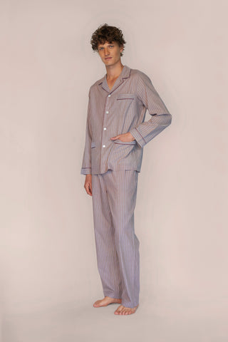 Ultra-Light Cotton Pajama Set - Pinstriped - Cocoa Taupe
