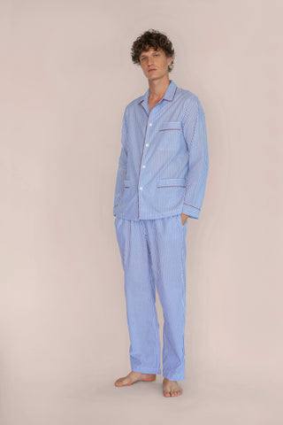 Ultra-Light Cotton Pajama Set - Striped - Light Blue