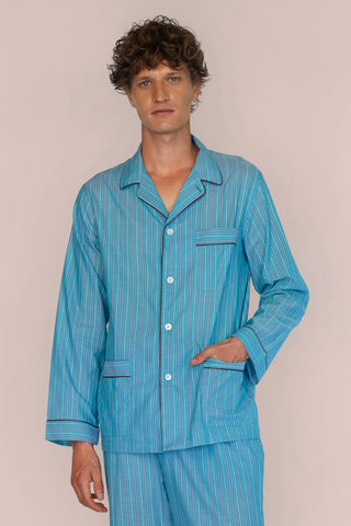 Ultra-Light Cotton Pajama Set - Pinstriped - Pale Teal