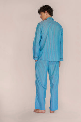 Ultra-Light Cotton Pajama Set - Pinstriped - Pale Teal