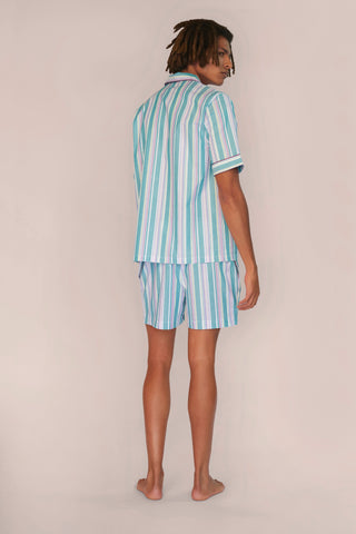 Ultra-Light Short Cotton Pajama Set - Striped - Mint Green