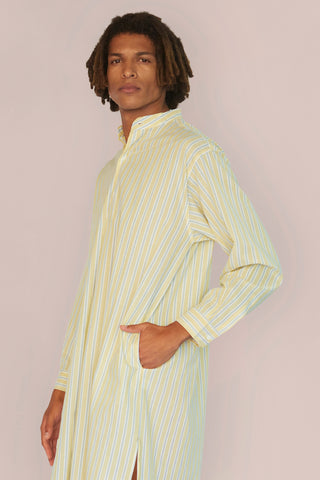 Ultra-Light Cotton Voile Nightshirt - Striped - Yellow and Gray