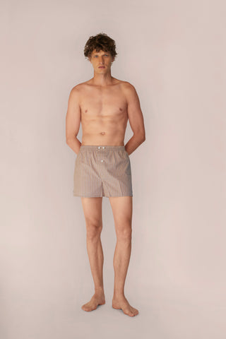Ultra-Light Cotton Boxers - Pinstriped - Taupe and Navy