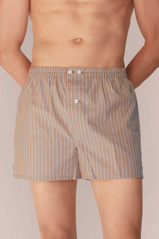 Ultra-Light Cotton Boxers - Pinstriped - Taupe and Navy