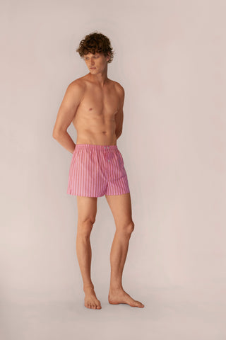 Ultra-Light Cotton Boxers - Pinstriped - Rose and Red