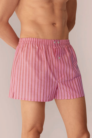 Ultra-Light Cotton Boxers - Pinstriped - Rose and Red