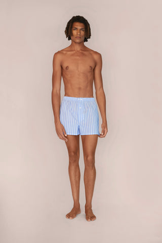 Ultra-Light Cotton Boxers - Pinstriped - Sky and Yellow