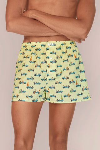 Ultra-Light Cotton Boxers - Surfer Print - Yellow