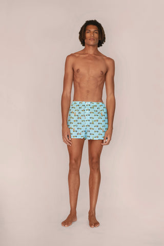 Ultra-Light Cotton Boxers - Surfer Print - Powder Blue